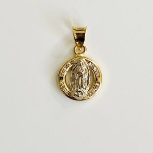 14K Solid Gold Round Cz Virgin of Guadalupe